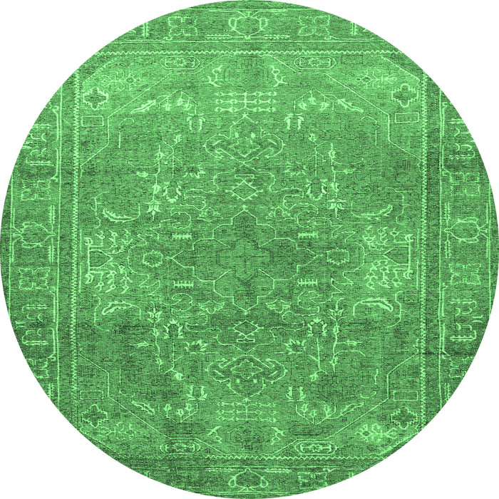 Round Machine Washable Persian Emerald Green Traditional Area Rugs, wshtr3814emgrn