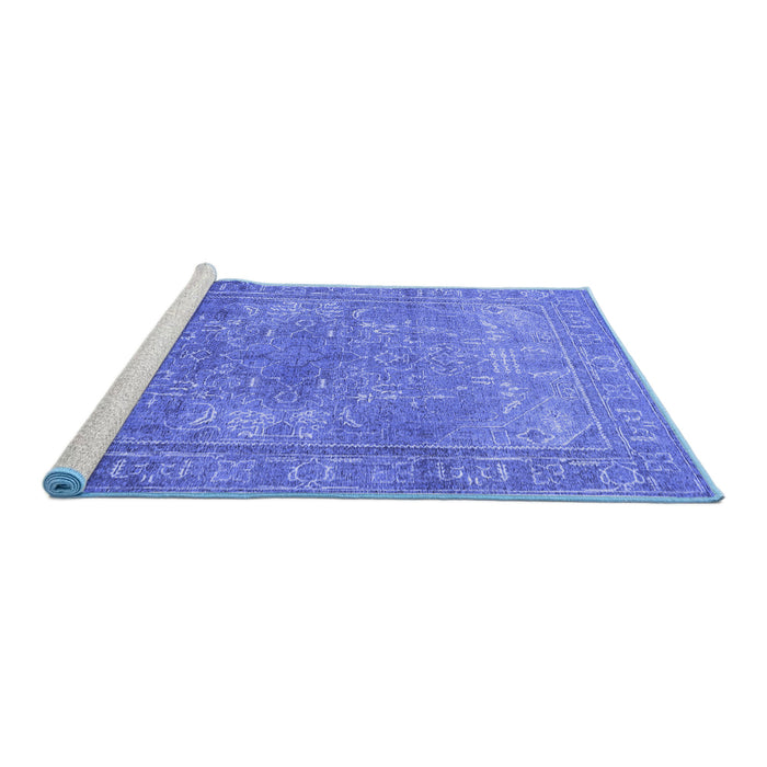 Sideview of Machine Washable Persian Blue Traditional Rug, wshtr3814blu
