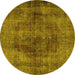 Round Persian Yellow Traditional Rug, tr3816yw