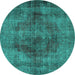 Round Persian Turquoise Traditional Rug, tr3816turq