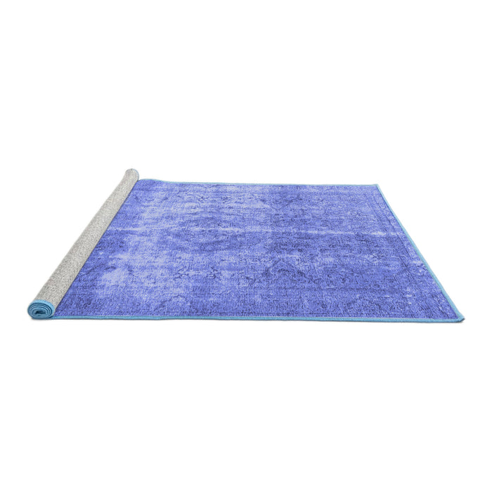 Sideview of Machine Washable Persian Blue Traditional Rug, wshtr3817blu