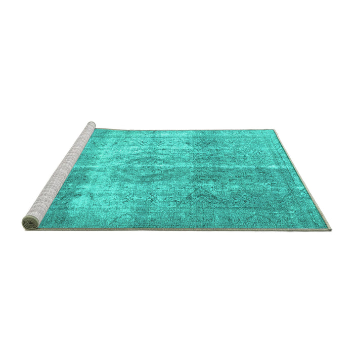 Sideview of Machine Washable Persian Turquoise Traditional Area Rugs, wshtr3817turq