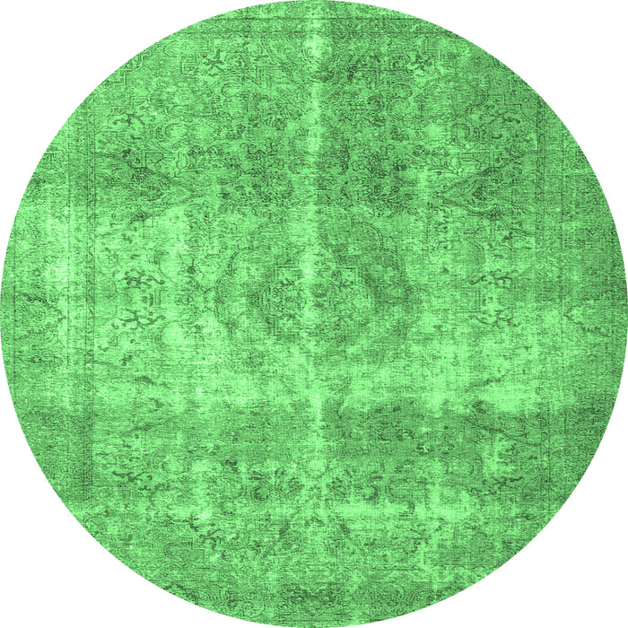 Round Machine Washable Persian Emerald Green Traditional Area Rugs, wshtr3817emgrn