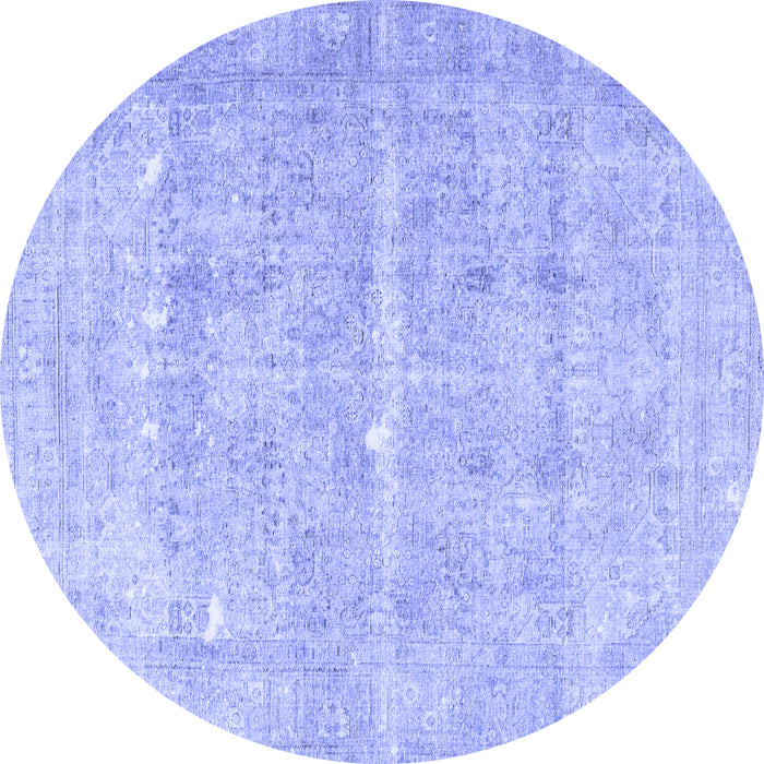 Round Machine Washable Persian Blue Traditional Rug, wshtr3818blu