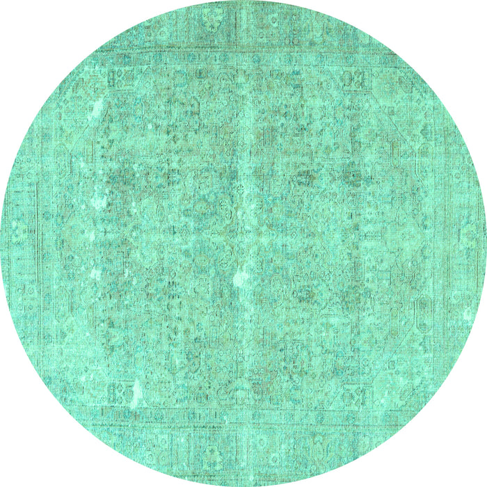 Round Machine Washable Persian Turquoise Traditional Area Rugs, wshtr3818turq