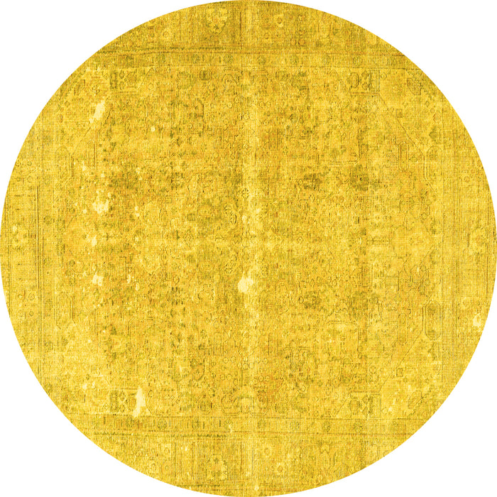 Round Persian Yellow Traditional Rug, tr3818yw
