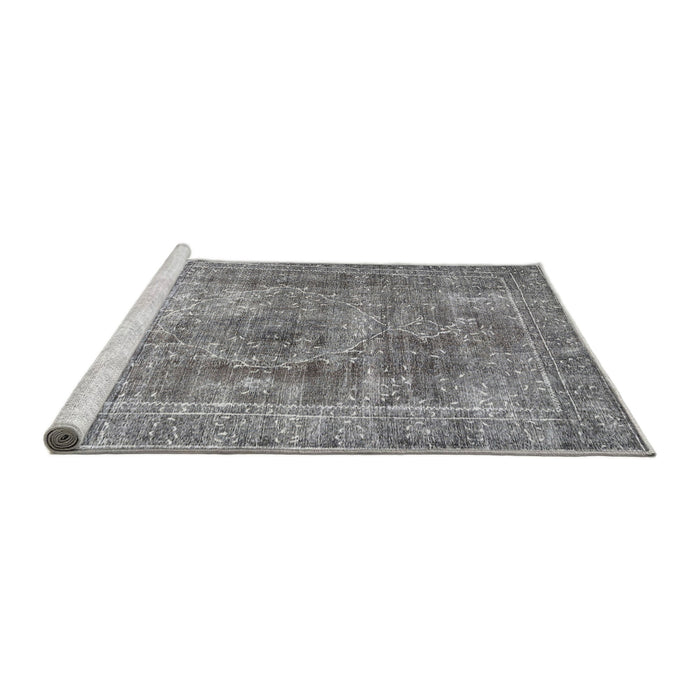 Sideview of Machine Washable Traditional Grey Gray Rug, wshtr3819