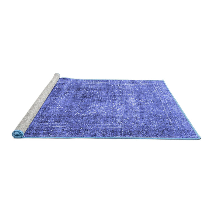 Sideview of Machine Washable Persian Blue Traditional Rug, wshtr3819blu