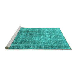 Sideview of Machine Washable Persian Turquoise Traditional Area Rugs, wshtr3819turq