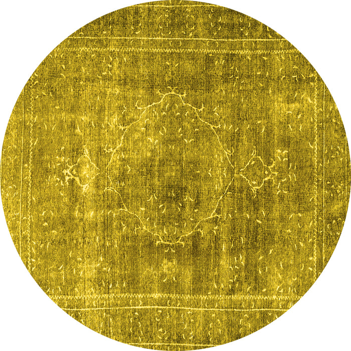 Round Machine Washable Persian Yellow Traditional Rug, wshtr3819yw