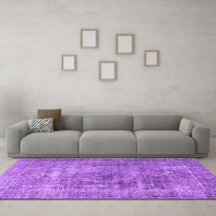 Machine Washable Persian Purple Traditional Area Rugs in a Living Room, wshtr3819pur