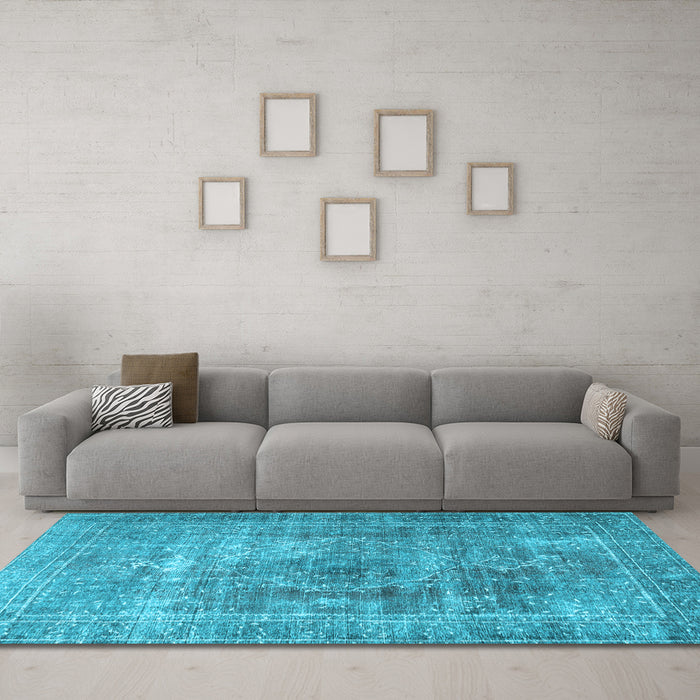Machine Washable Persian Light Blue Traditional Rug in a Living Room, wshtr3819lblu