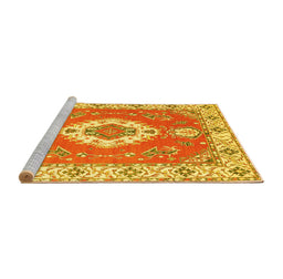 Sideview of Machine Washable Medallion Yellow Traditional Rug, wshtr381yw