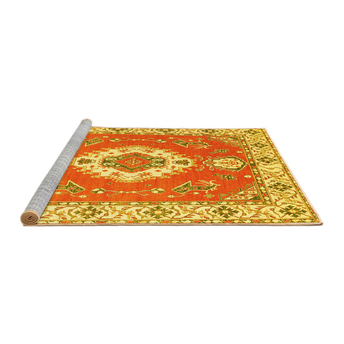 Sideview of Machine Washable Medallion Yellow Traditional Rug, wshtr381yw