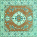 Square Machine Washable Medallion Turquoise Traditional Area Rugs, wshtr381turq