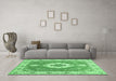 Machine Washable Medallion Emerald Green Traditional Area Rugs in a Living Room,, wshtr381emgrn