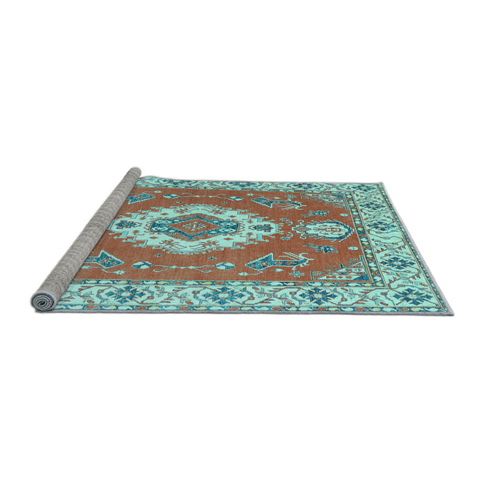 Sideview of Machine Washable Medallion Light Blue Traditional Rug, wshtr381lblu