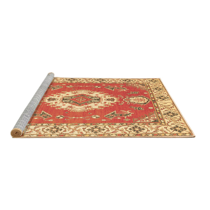 Sideview of Machine Washable Medallion Brown Traditional Rug, wshtr381brn