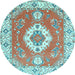 Round Machine Washable Medallion Light Blue Traditional Rug, wshtr381lblu