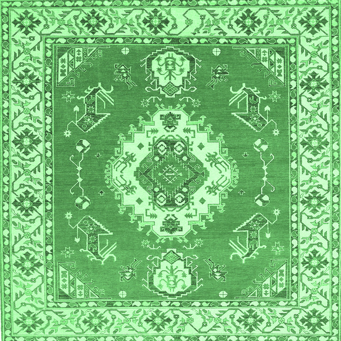 Square Machine Washable Medallion Emerald Green Traditional Area Rugs, wshtr381emgrn