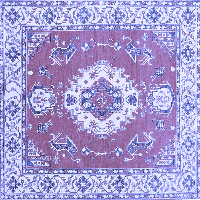 Square Machine Washable Medallion Blue Traditional Rug, wshtr381blu