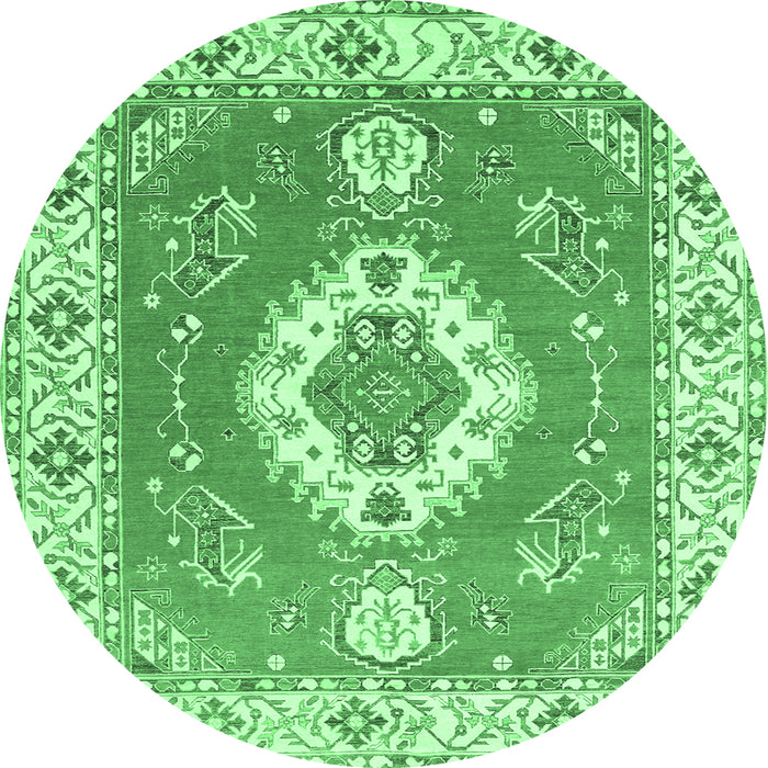 Round Machine Washable Medallion Emerald Green Traditional Area Rugs, wshtr381emgrn