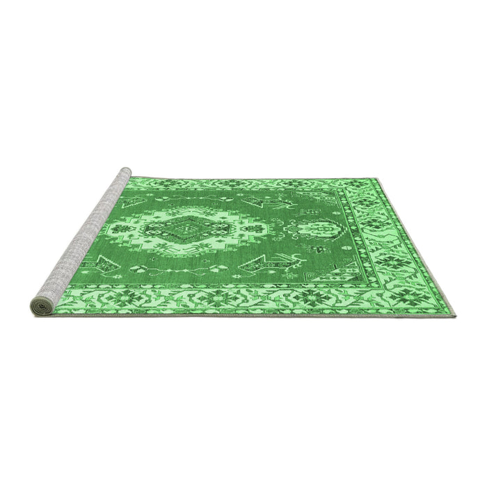 Sideview of Machine Washable Medallion Emerald Green Traditional Area Rugs, wshtr381emgrn