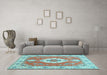 Machine Washable Medallion Light Blue Traditional Rug in a Living Room, wshtr381lblu