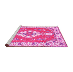 Sideview of Machine Washable Medallion Pink Traditional Rug, wshtr381pnk