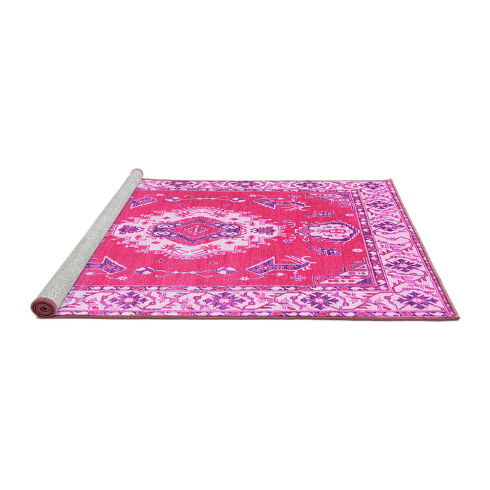 Sideview of Machine Washable Medallion Pink Traditional Rug, wshtr381pnk