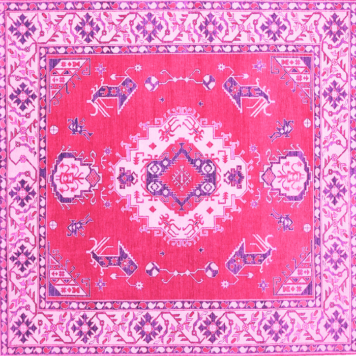 Square Machine Washable Medallion Pink Traditional Rug, wshtr381pnk