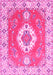 Machine Washable Medallion Pink Traditional Rug, wshtr381pnk