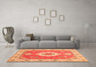 Machine Washable Medallion Orange Traditional Area Rugs in a Living Room, wshtr381org