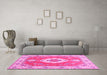 Machine Washable Medallion Pink Traditional Rug in a Living Room, wshtr381pnk