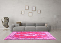 Machine Washable Medallion Pink Traditional Rug, wshtr381pnk