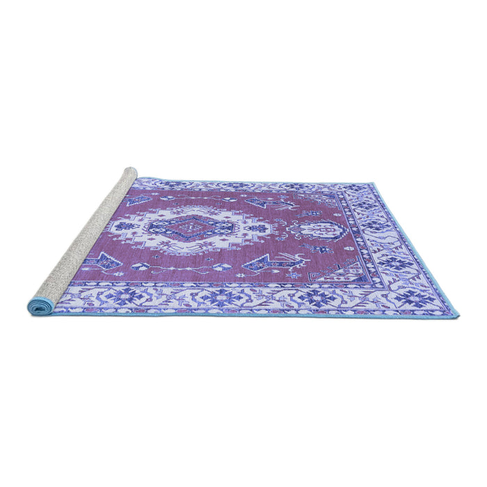 Sideview of Machine Washable Medallion Blue Traditional Rug, wshtr381blu