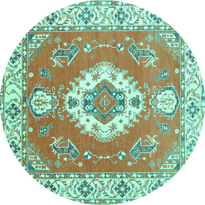 Round Machine Washable Medallion Turquoise Traditional Area Rugs, wshtr381turq