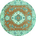 Round Machine Washable Medallion Turquoise Traditional Area Rugs, wshtr381turq