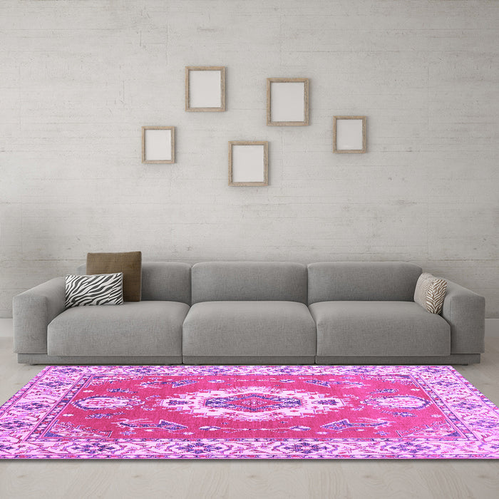 Machine Washable Medallion Purple Traditional Area Rugs in a Living Room, wshtr381pur