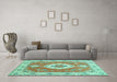 Machine Washable Medallion Turquoise Traditional Area Rugs in a Living Room,, wshtr381turq