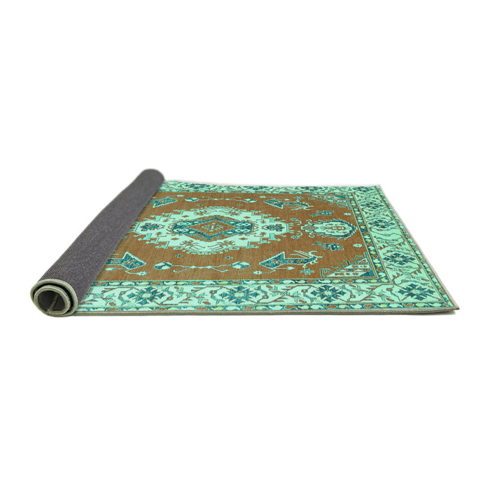 Sideview of Medallion Turquoise Traditional Rug, tr381turq