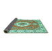 Sideview of Medallion Turquoise Traditional Rug, tr381turq