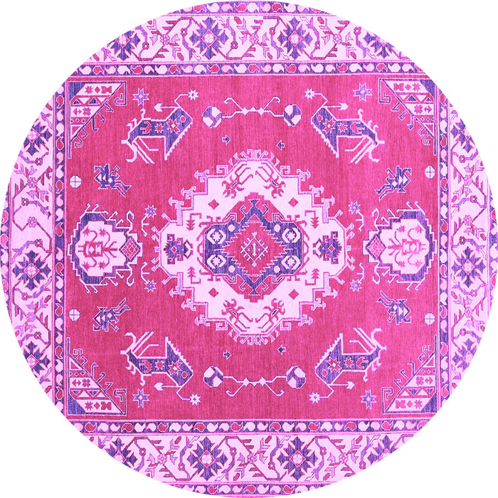 Round Machine Washable Medallion Purple Traditional Area Rugs, wshtr381pur