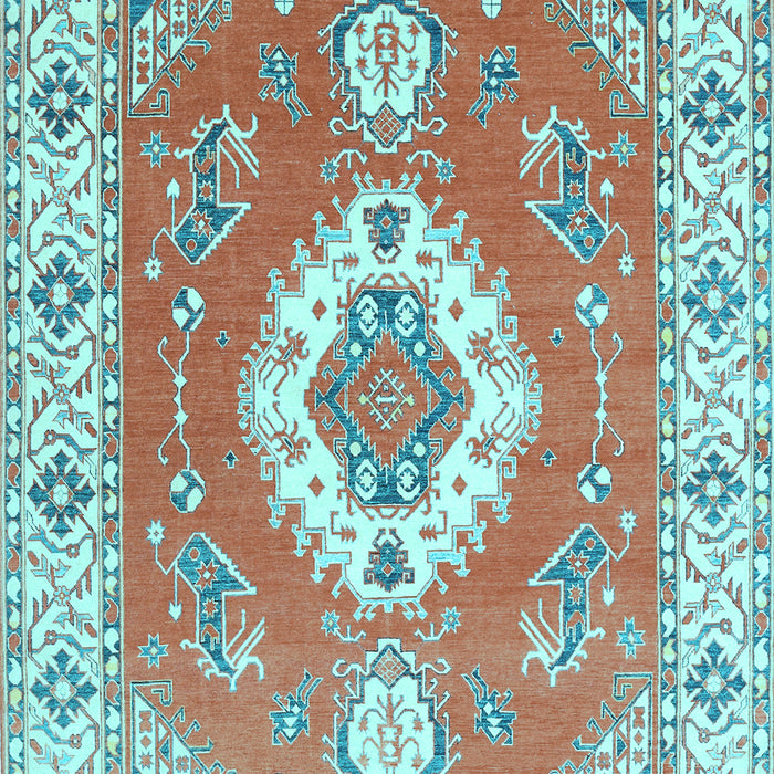 Machine Washable Medallion Light Blue Traditional Rug, wshtr381lblu