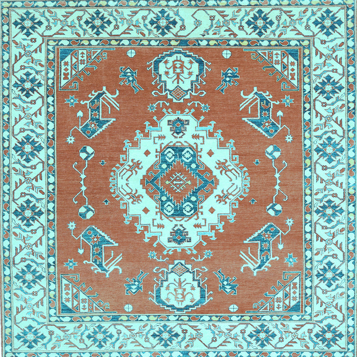 Square Machine Washable Medallion Light Blue Traditional Rug, wshtr381lblu