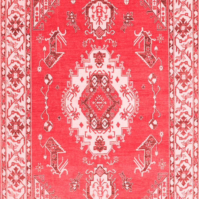 Machine Washable Medallion Red Traditional Rug, wshtr381red