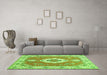 Machine Washable Medallion Green Traditional Area Rugs in a Living Room,, wshtr381grn