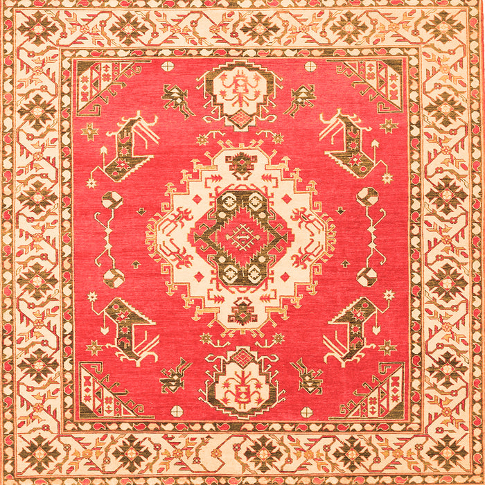 Round Machine Washable Medallion Orange Traditional Area Rugs, wshtr381org