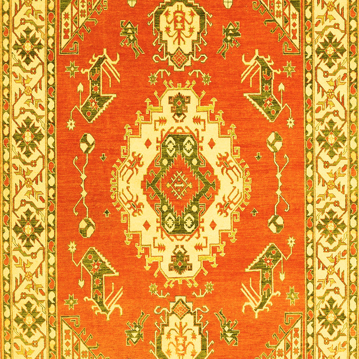 Machine Washable Medallion Yellow Traditional Rug, wshtr381yw