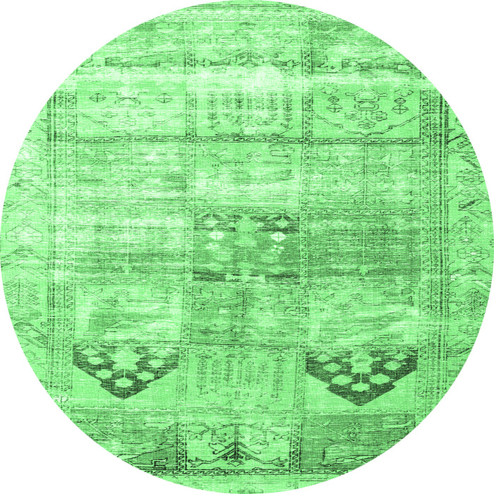 Round Machine Washable Persian Emerald Green Traditional Area Rugs, wshtr3820emgrn